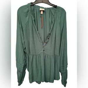 Knox Rose Peasant Green Rayon Boho Long Sleeve Top Women’s Large NWOT